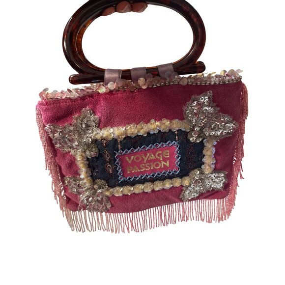 Handcrafted Voyage Passion Beaded Fringe Purse With Brown Handles NWT - Picture 3 of 8